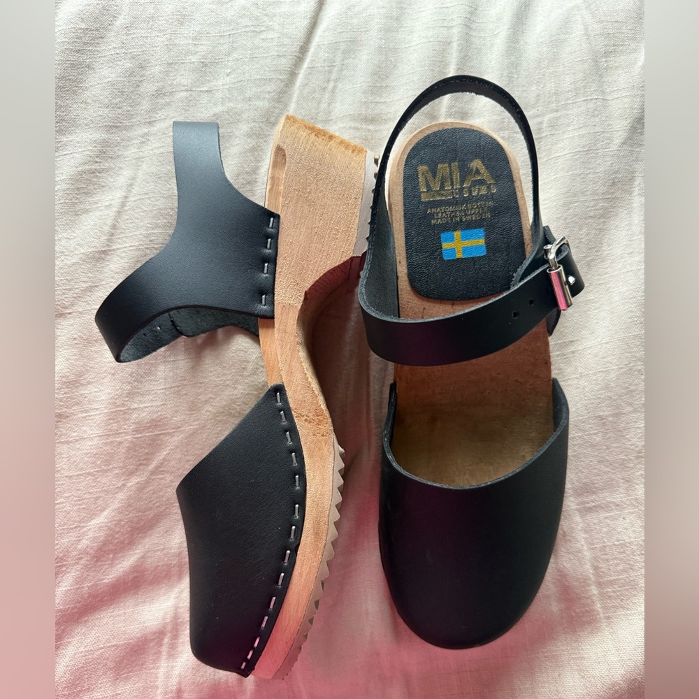 MIA Swedish Leather and Wood Clogs